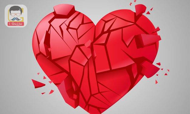 Broken heart sealed isolated. Red glass shards. Vector realistic illustration
