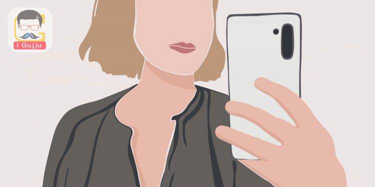 portrait of an abstract girl in a modern minimalist style. Woman woman taking selfie photo with smartphone
